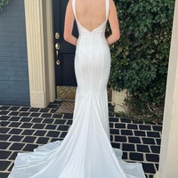 Mermaid Deep V Neck White Prom Dress，Long Evening Dress with Beading,PD231367 - Thumbnail 1