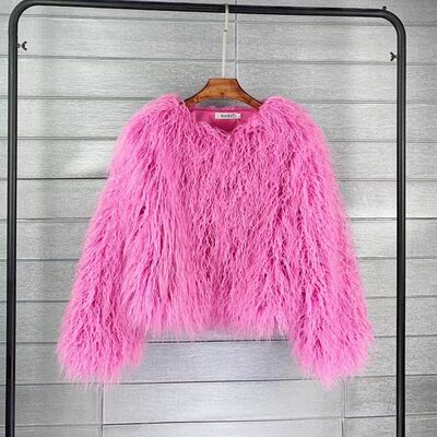 F10 women's faux fur coat fluffy faux fur jacket long sleeve lapel furry winter jackets shaggy parka short coat - Thumbnail 4