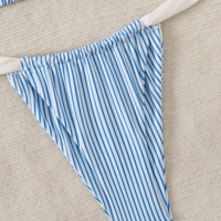 Women's Two Pieces Striped Bikini Set, Blue and White Striped Swimsuit Tie Up - Thumbnail 1