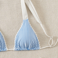 Women's Two Pieces Striped Bikini Set, Blue and White Striped Swimsuit Tie Up - Thumbnail 5