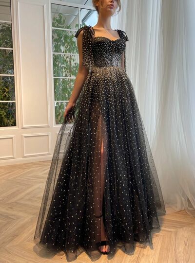 Elegant Black Sequins Lace Prom Dress Formal Dress Evening Gowns