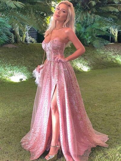 Elegant Pink Lace Prom Dress Formal Dress Evening Gowns