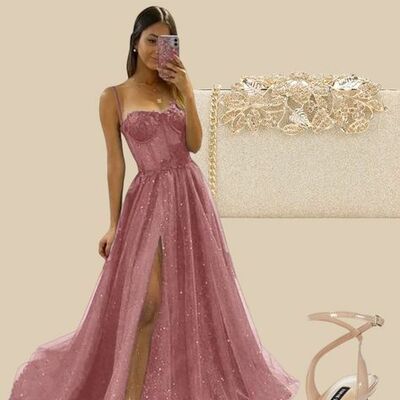 Elegant pink sequins prom dress formal dress evening gowns