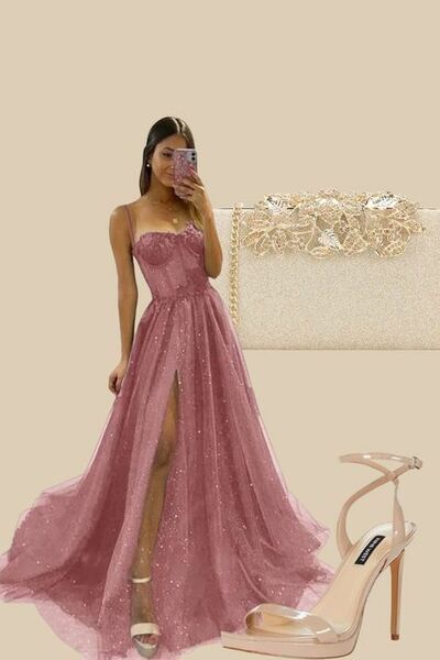 Elegant Pink Sequins Prom Dress Formal Dress Evening Gowns