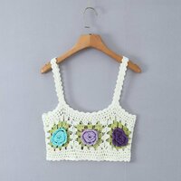 Fashion lazy pastoral color knitted flower hollow small sling - Thumbnail 4