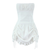 Hollow Embroidery Bow Drawstring Lace Stitching Tube Top Dress - Thumbnail 2