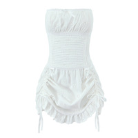 Hollow Embroidery Bow Drawstring Lace Stitching Tube Top Dress - Thumbnail 1
