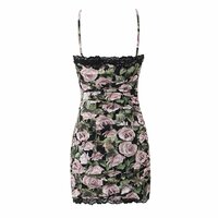 Sexy lace patchwork rose print irregular suspender dress - Thumbnail 2