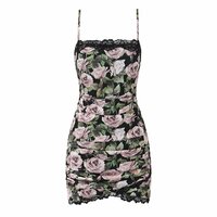Sexy lace patchwork rose print irregular suspender dress - Thumbnail 1