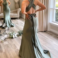 Mermaid Light Green Convertible Satin Prom Bridesmaid Dress,PD231374 - Thumbnail 1