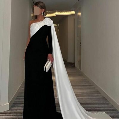 Elegant black and white sheath prom dress formal dress evening gowns