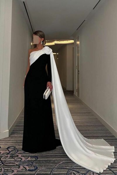 Elegant Black and White Sheath Prom Dress Formal Dress Evening Gowns