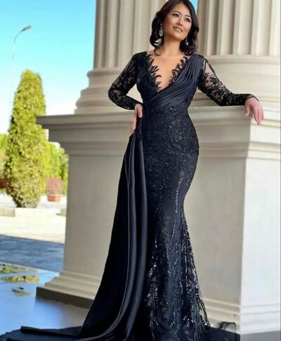 Elegant Black Lace Sheath Prom Dress Formal Dress Evening Gowns