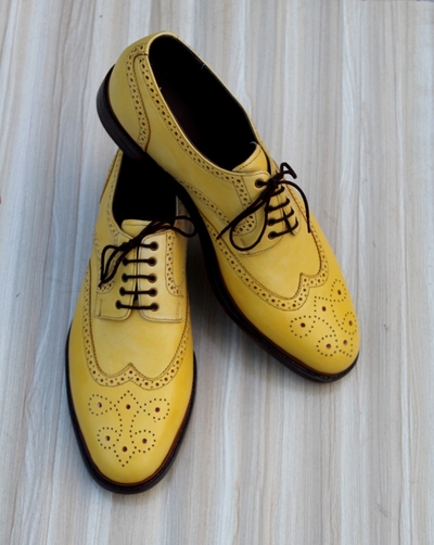 Crafted Leather Elegant Yellow Wingtip Oxford Dress Shoes