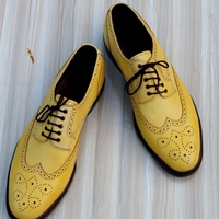 Crafted Leather Elegant Yellow Wingtip Oxford Dress Shoes - Thumbnail 1