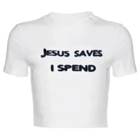 JESUS SAVES I SPEND CROPPED TOP - Thumbnail 3