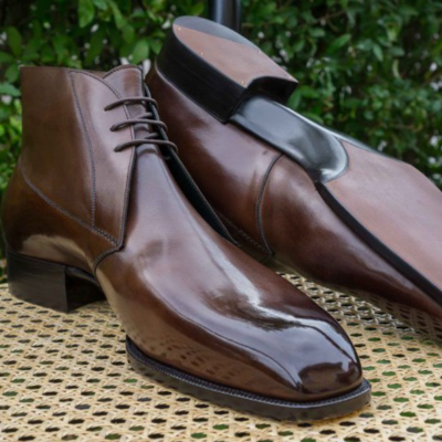 Brown leather chukka lace up dress boot