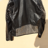 Crafted Leather Women Punk Style Studded Leather Jacket Large Spike Sliver Studs - Thumbnail 4