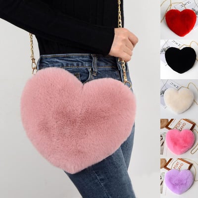 Plush Heart-Shaped Chain Shoulder Bag – Valentine’s Day Party Purse for Women