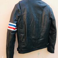 Crafted Leather Unique Genuine Leather Black with Red and Blue Stripes Biker Motorcycle Jacket - Thumbnail 3