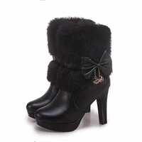 Martin boots rabbit fur bow waterproof platform thick heels high heels - Thumbnail 1