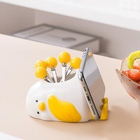 (6 Pieces) Cute Little Duck Ceramic Storage Jar Fruit Fork Spoon Suits - Thumbnail 3