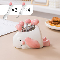 (6 Pieces) Cute Little Duck Ceramic Storage Jar Fruit Fork Spoon Suits - Thumbnail 5