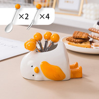 (6 Pieces) Cute Little Duck Ceramic Storage Jar Fruit Fork Spoon Suits - Thumbnail 6