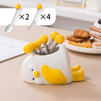(6 Pieces) Cute Little Duck Ceramic Storage Jar Fruit Fork Spoon Suits - Thumbnail 7