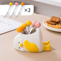 (6 Pieces) Cute Little Duck Ceramic Storage Jar Fruit Fork Spoon Suits - Thumbnail 8
