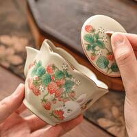 Vintage Strawberry Rabbit Ceramic Hand-held Tea Pot Mug Set - Thumbnail 1