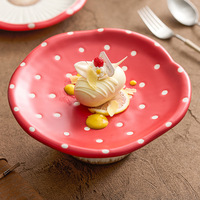 Red Mushroom Ceramic Plate Cake Stand Plate - Thumbnail 3
