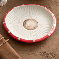 Red Mushroom Ceramic Plate Cake Stand Plate - Thumbnail 4