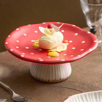 Red Mushroom Ceramic Plate Cake Stand Plate - Thumbnail 2