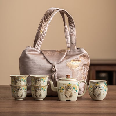 6pcs vintage cute cat square teapot set