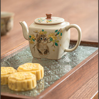 6pcs Vintage Cute Cat Square Teapot Set - Thumbnail 4