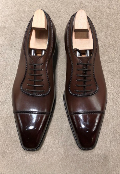 Handmade Men Dark Brown Patina Oxford Lace up Shoes