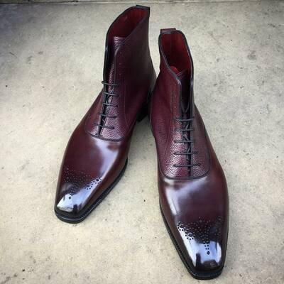 Handmade burgundy calf leather men ankle high dress boot - Thumbnail 5