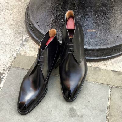 Handmade black calf leather chukka boot - Thumbnail 2