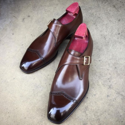 Brown Calf Leather Monk Strap Dress Shoes