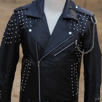 Crafted Leather Men's Punk Style Studded Leather Jacket  - Thumbnail 1