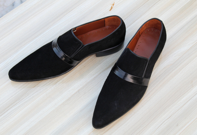 Crafted Leather Handmade Genuine Black Suede Leather Loafers Classic Moccasin Formal Dress Shoes
