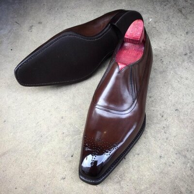 Men brown genuine calf leather dress shoes - Thumbnail 5