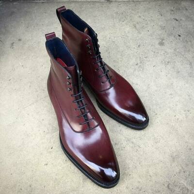 Burgundy calf leather ankle high boot - Thumbnail 3
