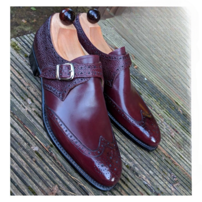 Handmade men wingtip style monk strap dress shoes - Thumbnail 3
