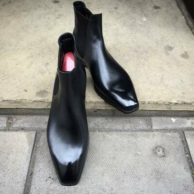 Black calf leather ankle high dress chelseaboot - Thumbnail 3