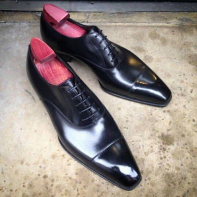 Black Leather Oxford Lace up Dress Shoes