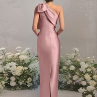 One Shoulder Satin Bridesmaid Dress With Bows,PD231376 - Thumbnail 1