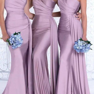 Mermaid one shoulder trumpet elastic satin bridesmaid dress,pd231377