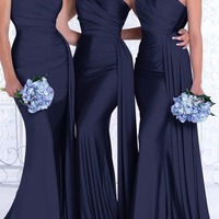 Mermaid One Shoulder Trumpet Elastic Satin Bridesmaid Dress,PD231377 - Thumbnail 2